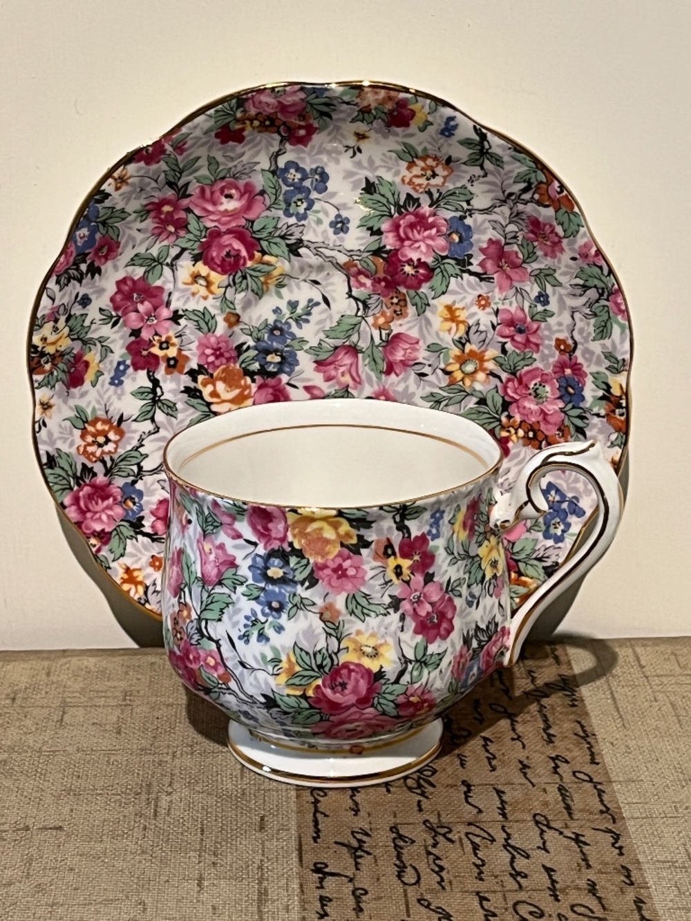 Vtg. "Rose Chintz" by Royal Albert Teacup & Saucer Set
